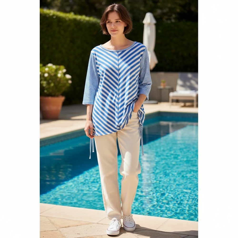Ruby Rd. Woman Striped Blue and White Top Shirt Plus Sized